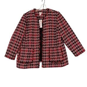 Chico's Jacket Women Petite 3 Sz 16 NWT Open Front Red Boucle Holiday Party